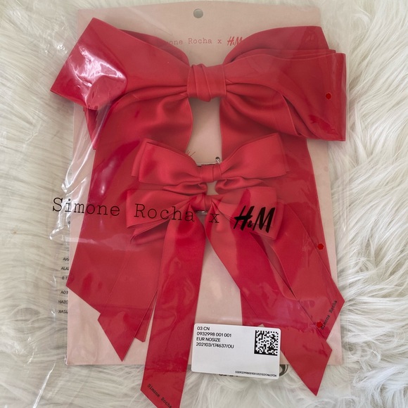 Simone Rocha H&M 3-pack Bow Hair Clips RED - Picture 4 of 8